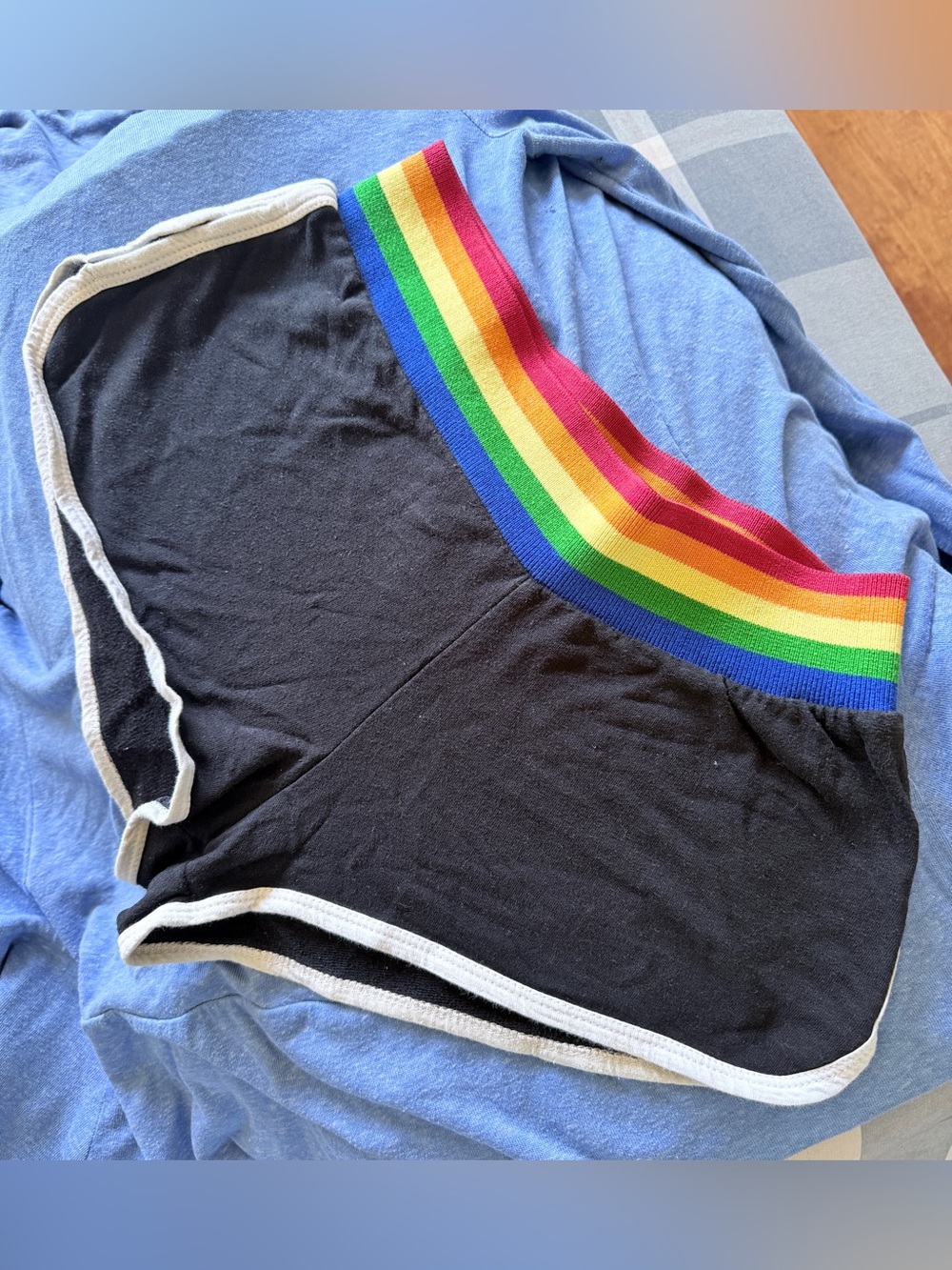Poof! Black Shorts with Rainbow Stripe Waistband